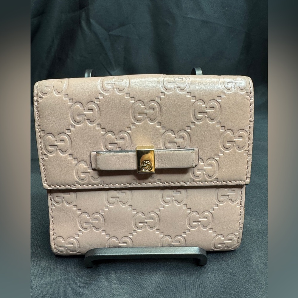 Gucci Blush Pink GG Guccissima Leather Compact Bow Wallet